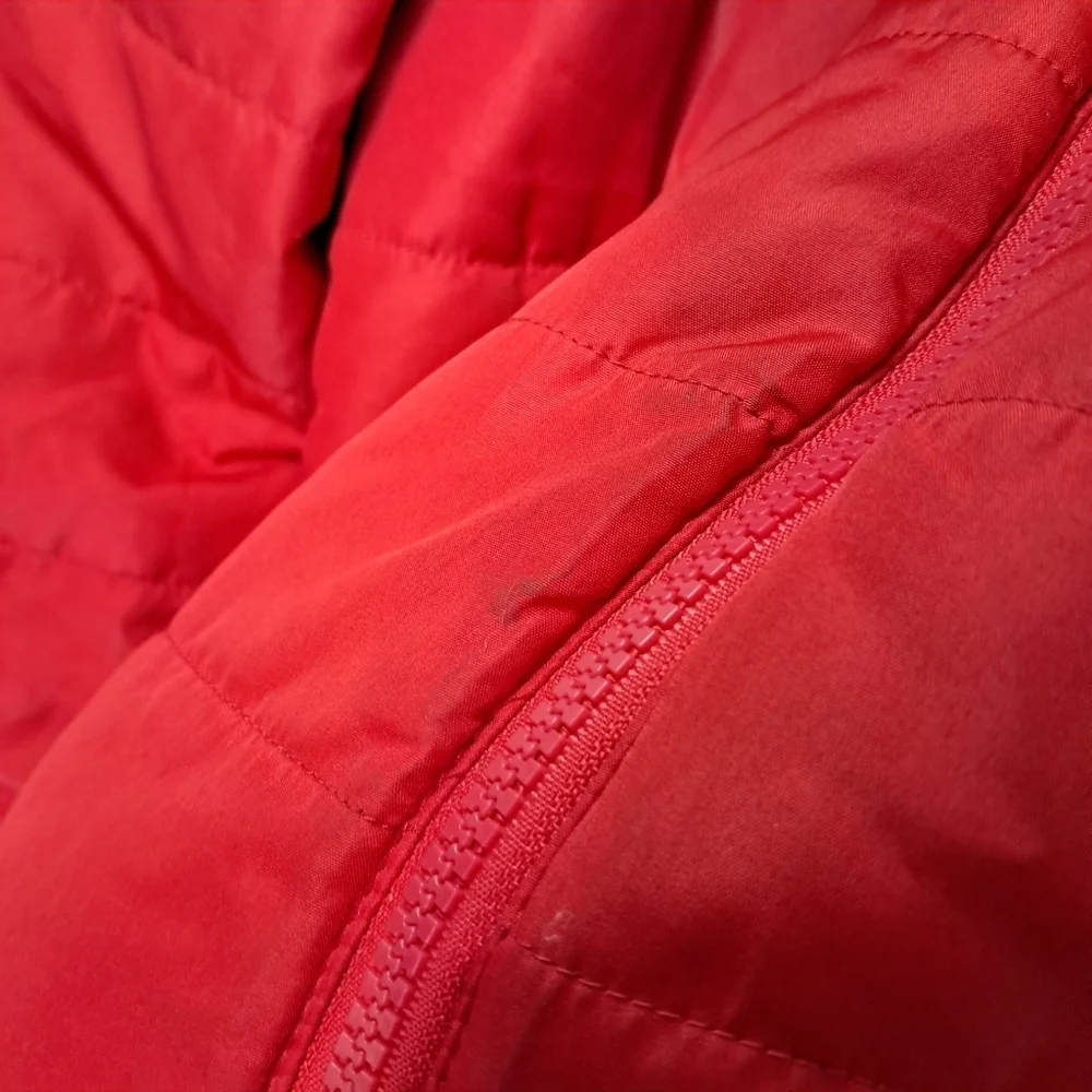 Eddie Bauer Puffer Jacket Kids Small 7/8 Red Full Zip, Retro Logo on Chest